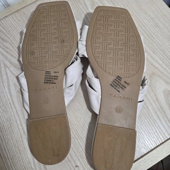 Tahari Beige Faux Leather Knotted Toe Straps Flat Slide Sandals Size 8.5 - Picture 6 of 8